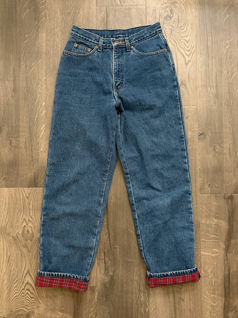 Vintage L.L. Bean Blue Flannel Lined Jeans - Red Plaid